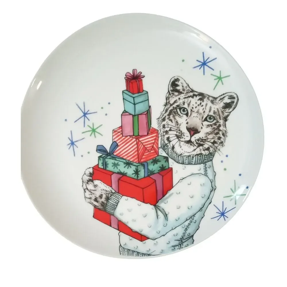 West Elm Rachel Kozlowski Dapper Animal Winter Leopard Cat Plate Salad Dessert